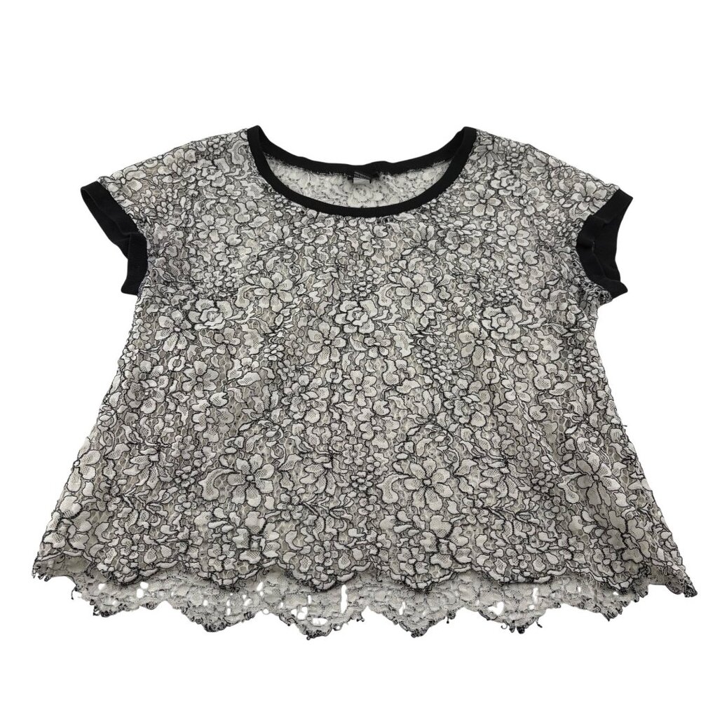 Torrid Womens Lace Floral Short Sleeve Top Black & White Size 1